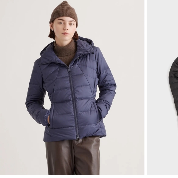 Quince Light weight Down Hooded Jacket Navy Blue XS - Picture 1 of 8